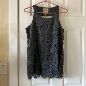 Chaser dark grey lace tank blouse top